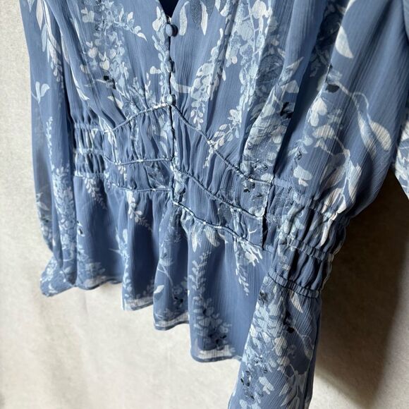 WHBM Blouse Womens Size Large Multicolor Peplum Floral VNeck Romantic - Picture 5 of 5